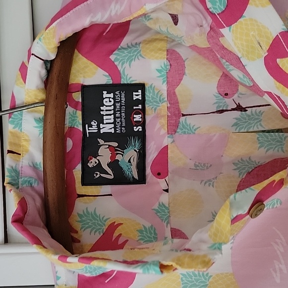 The Nutter Made in the USA Flamingo/Pineapple Collared Tee Shirt - Picture 4 of 7